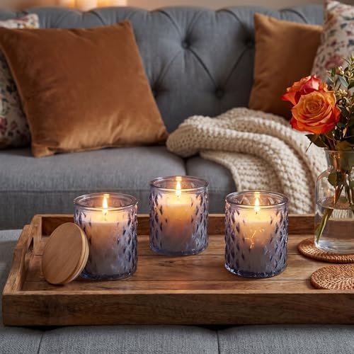 Acellegic 20 Pack Blue Candle Jars for Making Candles 7 oz Empty Glass Jars with Bamboo Lids Cylindrical Candle Containers Bulk for DIY, Table Decor, Wedding Party
