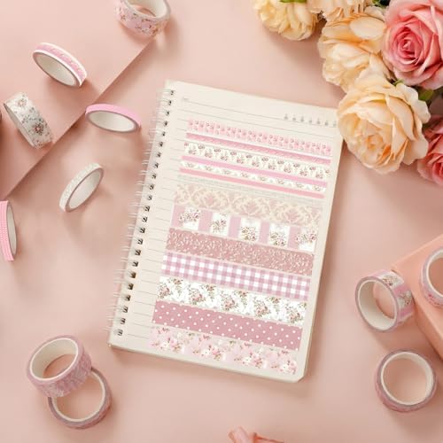 Colarr 21 Rolls Watercolor Floral Washi Tape Set 6 Yard Spring Flower Decorative Masking Tape for Craft DIY Arts Scrapbook Journaling Supplies Gift Wrapping, 3 Sizes (Roses)