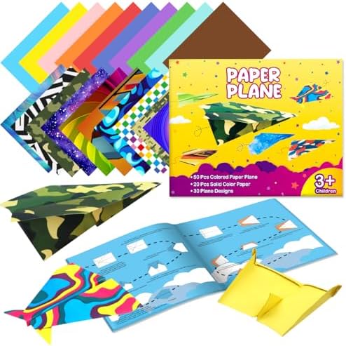 Pigipigi Kids 70 Airplane Origami Paper,Arts and Crafts for Kids Ages 5-12 | Beginners Origami Kit,Step-by-Step Guiding Book, DIY Craft Birthday Gift for Boys Girls ages 5-12