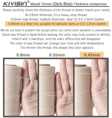 Round Waxed Thread, 600 Yards, 0.45mm, Off-White, Thin Bonded Polyester Wax Cord String for Leather Sewing, Upholstery, Bookbinding, Micro Knotting, Bracelet and Macrame Jewelry Making
