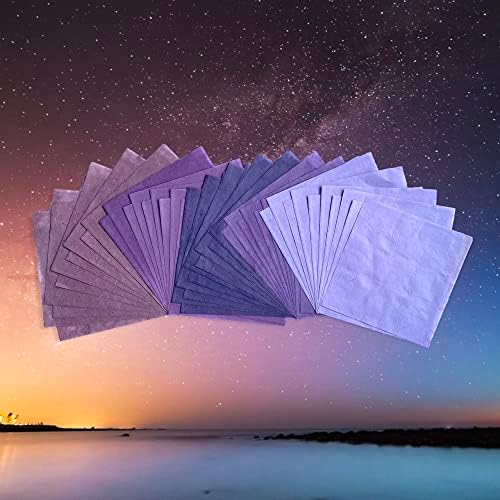 Natural Fiber Mulberry Paper Sheets 6 x 6 Inches, 50 PCS Handmade Craft Paper for Origami, Scrapbooking, Card Making, DIY Decoration, Mixed Media Art (Purple Tone, 6x6 Inch)