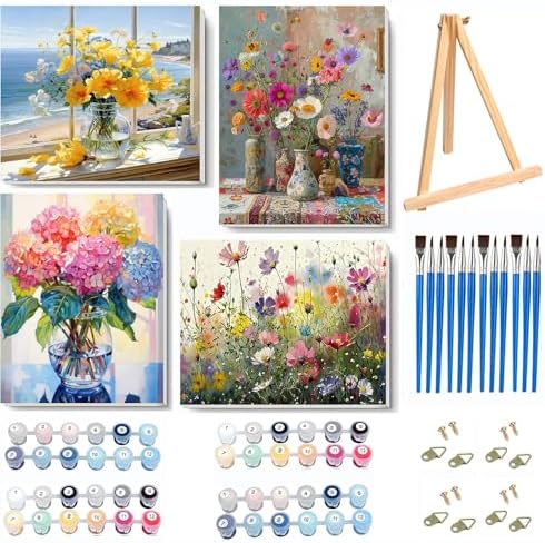 VIGEGU 4 Pack Paint by Numbers Kit for Adults with Frame