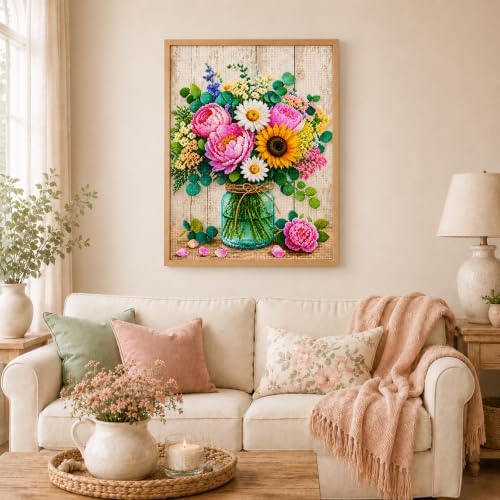 DPDP Diamond Art Kits for Adults - 5D Full Round Drill Flower Bouquet Craft with Tools, DIY Gem Artwork for Beginners, Home Wall Decor, 11.8 x 15.7 inch