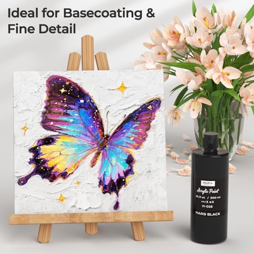 Nicpro Black Large Acrylic Paint (16.9oz, 500ml), Rich Pigments, Non Toxic | Craft Paint for Multi Surface, Canvas, Wood, Leather, Ceramic, Fabric, Stone - Art Painting Supplies for Kids & Adults