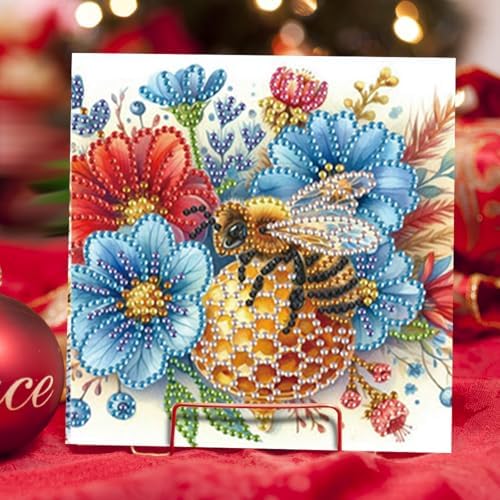 Diamond Art Cards with Envelopes–6PCS DIY Diamond Painting Greeting Cards Kit | Card Making Kit with Bling for Adults & Beginners | Birthday,Holiday & Thank You Cards (Flower Ladybug and Bee)