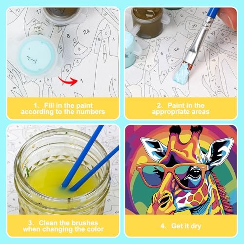 Paint by Numbers Kit for Kids with Frame, Giraffe Painting, No Easel