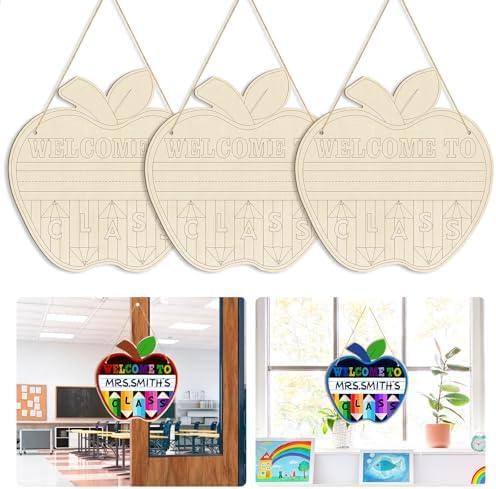 Large Welcome Sign for Classroom Decoration Crafts Hanging to Paint DIY Blank Unfinished Back to School Door Wreath for Front Door Wall Signs Welcome to Our Class Signs for Teacher Supplies