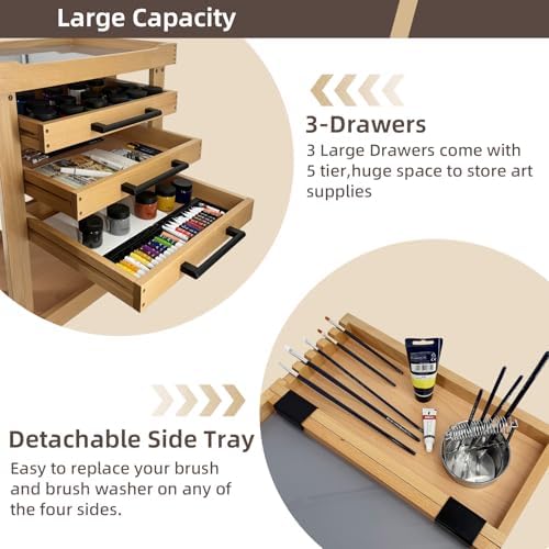 Art Supplies Storage 5-Tier Cart, Beech Wood Rolling Cart