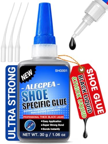 ALECPEA Black Shoe Glue for Sole Repair, Thick Adhesive, 30g with 3 Tips