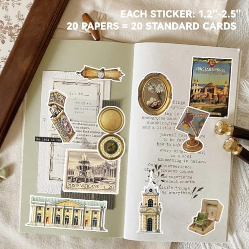 52 Sheets World Travel Stickers & Scrapbook Paper Set - Vintage Travel Themed for Scrapbooking Journaling Junk Journal Planner - Retro Adventure Stickers for DIY Crafts