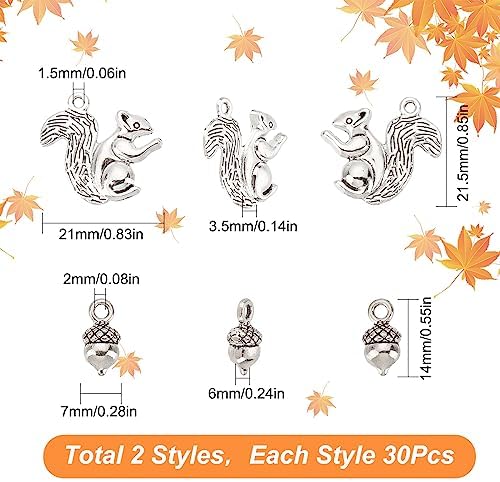SUNNYCLUE 1 Box 60Pcs Squirrel Charms Thanksgiving Charm Pine Cone Charms Bulk Harvest Tibet Style Alloy Fall Autumn Pendants for Jewelry Making DIY Christmas Gift Earrings Bracelet Crafts
