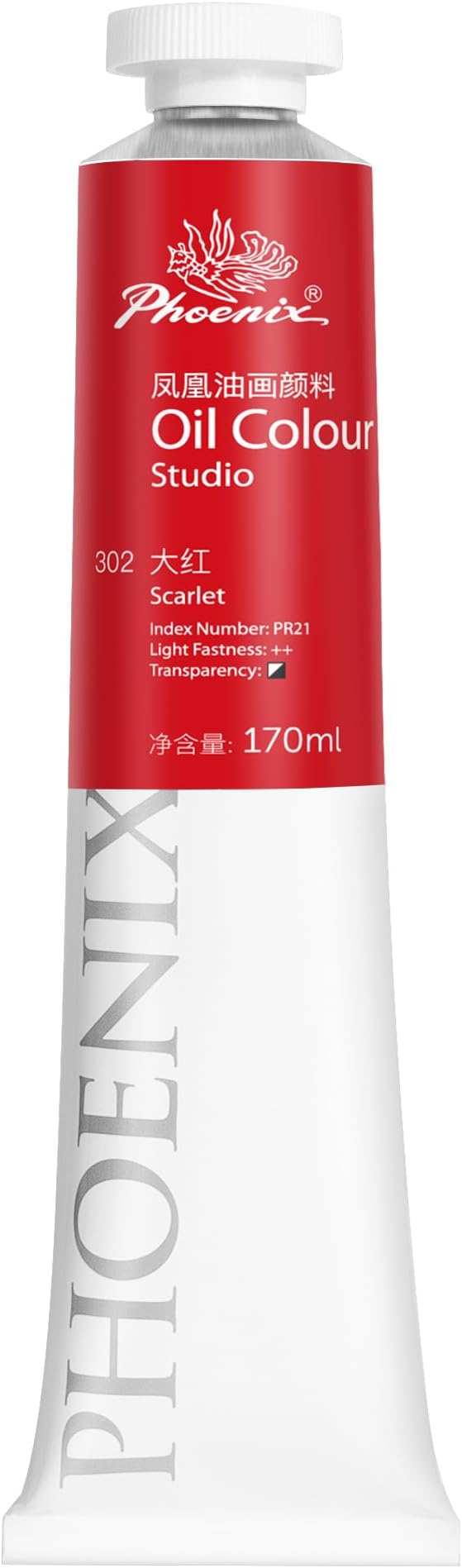 PHOENIX Scarlet Red Oil Paint - Studio Oil Paint Single Large Tube - 170ml / 5.75 Fl oz. Scarlet 302