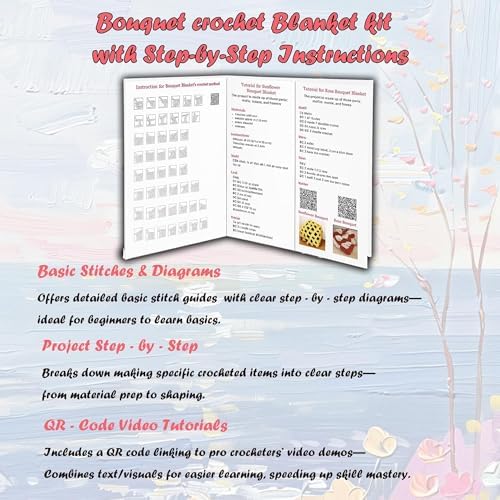 Yarniss Rose Crochet Blanket Kit for Beginners,Yarn & Video Tutorial
