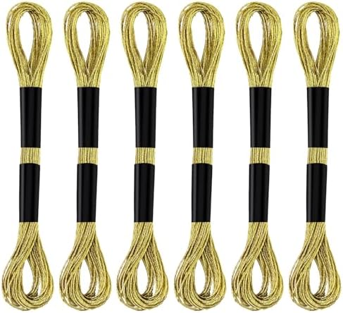 6 Skeins Embroidery Threads, Metallic Embroidery Floss (Gold)