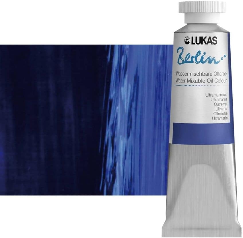Lukas Berlin Pro Artists Water Mixable Oil Paint 37 ml Tube Ultramarine, Water Soluble, Lightfast Pigments, Quick Drying, Easy Clean-Up, Eco-Friendly, Professional Quality, 40 Color Range