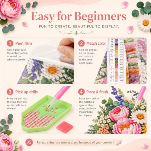DPDP Diamond Art Kits for Adults - 5D Full Round Drill Flower Bouquet Craft with Tools, DIY Gem Artwork for Beginners, Home Wall Decor, 11.8 x 15.7 inch