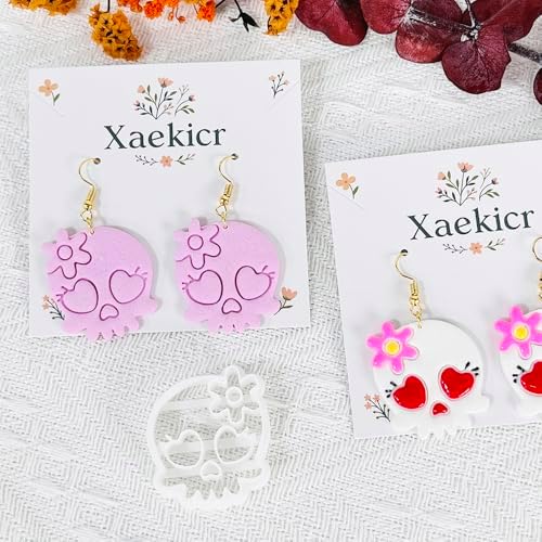 Xaekicr Heart Skull Polymer Clay Cutters for Earrings – 1pc Cute Skull Clay Earring Cutters, Polymer Clay Molds, Halloween Clay Tools