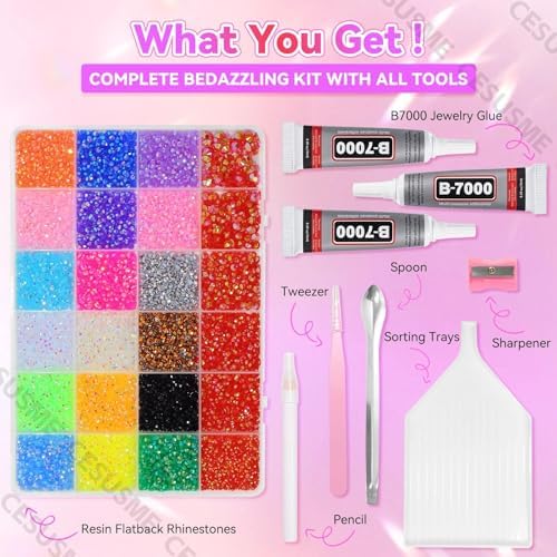 28000 Pcs Color Rhinestones Bedazzling Kit, Dark Red Resin Gems for Crafts