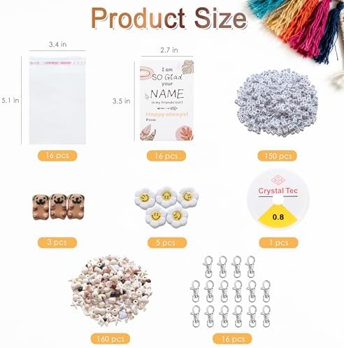 Tuhangcc 16 Set DIY Keychain Making Kit，Adjustable Letter Alphabet Beads Strings,Keychain Bohoemian-Chic Beads, 16 Charm Cards with Lobster Clasps & Strings for Boho Party Favor
