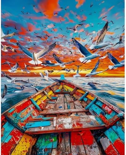 koemhxb Paint by Numbers for Adult, Sunset Ocean Paint by Numbers Kit for Adults Beginners, DIY Seascape Acrylic Painting on Canvas for Home Wall Art Decor 16x20 Inch