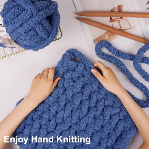 Chunky Yarn for Hand Knitting, #10 Chunky Blanket Chenille Yarn, Large Bulky Thick Jumbo Yarn, Super Chunky Knit Yarn for Crocheting, 8 Skein (8 oz 22 yds Each Skein), Country Blue