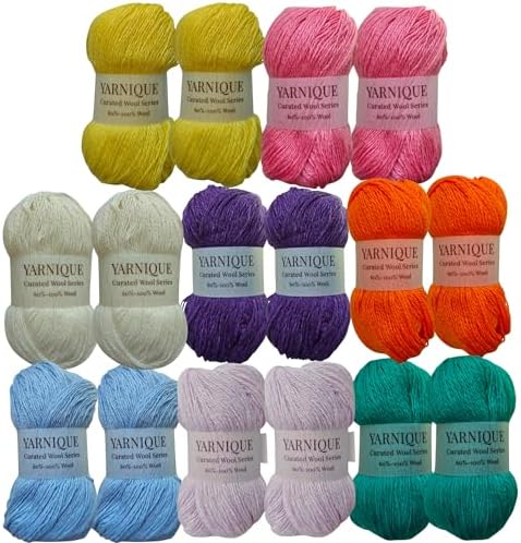 Lace Weight Wool Yarn – 16 Mini Skeins (25g Each) Multicolor Set (400g / 14.1 oz • 3,520 Yards Total), Wool-Rich Blend for Knitting, Crochet & Colorwork (8 Colors Vibrant)