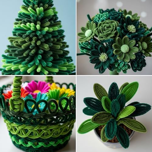 Caydo 300 Pieces Green Pipe Cleaners for Flower Making, Thick Fluffy Chenille Stems Bulk Kids Creative Arts & Crafts Projects