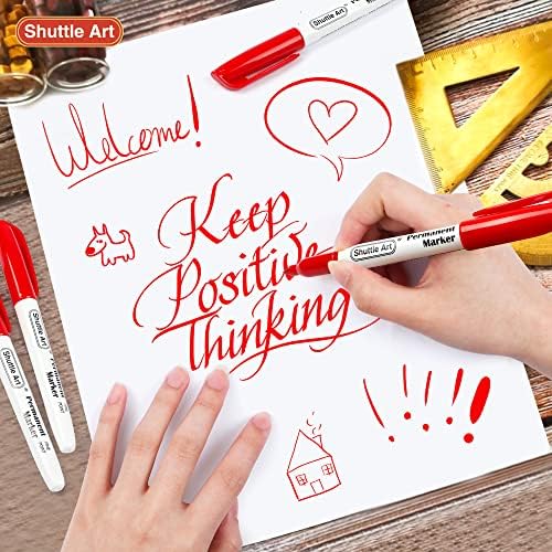 Shuttle Art Permanent Markers, 30 Pack Red Permanent Marker set,Fine Point, Works on Plastic,Wood,Stone,Metal and Glass for Doodling, Marking