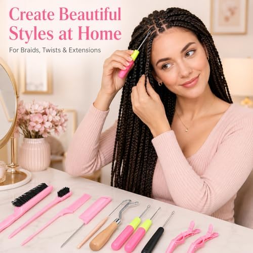 Nalexmi Crochet Hooks for Hair, 15-Piece Styling Kit for Braiding and Extensions