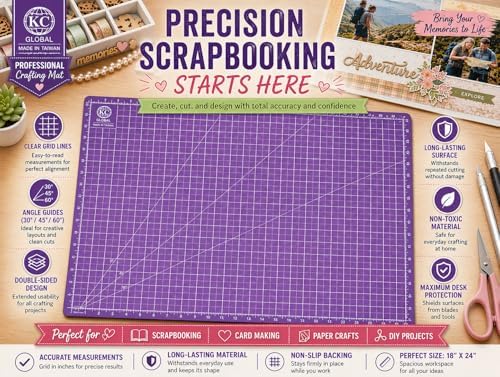 KC GLOBAL A2 (25"x19") Professional Grade Self-Healing Cutting Mat (Purple) - Odor-Free, Double-Sided, eco-Friendly, Durable. Premium Desk mat for Crafting, Sewing, Quilting and Art Projects