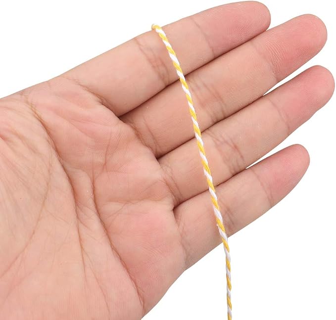 jijAcraft Yellow and White Twine String, 328 Feet Christmas Bakers Cotton String, 2MM Heavy Duty Packing Twine for DIY Crafts, Christmas Decoration, Gift Wrapping, Craft Wrapping