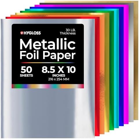 Hygloss Metallic Foil Paper - 50 Sheets 10 Assorted Metallic Foil Paper - 8.5x10 Inches - Ideal Foil Papers for Crafts - Shiny Craft Sheets