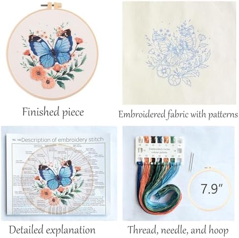 Silentsea Blue Butterfly Embroidery Kit for Adults