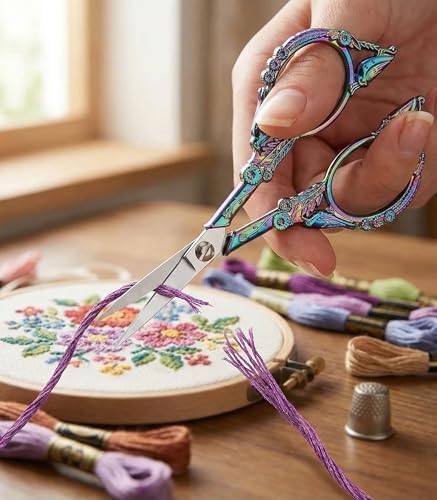 Crochet Scissors with Cover – Vintage Small Embroidery Scissors, Sharp Sewing Scissors for Yarn Thread Craft Needlework, Pretty Gift for Crocheter Quilter, 4.6 Inch 2 Pack