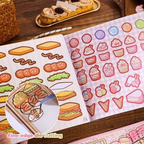Girl's Japanese Kawaii Food Platter Scene Sticker Book, 18 Sheets DIY Lunchbox Stickers, 3 Recipes + 15 Plating Stickers Book for DIY Scrapbooking Journaling Handbook Decoration
