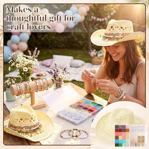Twistover DIY Cowgirl Hat Craft Set with Beaded Make Your Own Bohemian Coastal Beach Straw Hat for Women Bachelorette Party