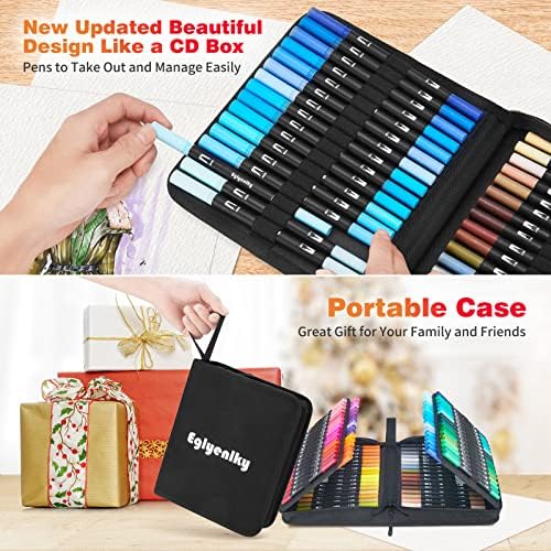 Eglyenlky Dual Brush Pens, Markers for Adult Coloring Book,100 Water Colors | Art Pens with Fine Point Markers and Brush Tip for Adult Kids Drawing (Black Set)
