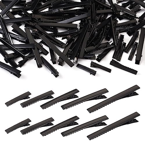 100Pcs Black Alligator Hair Clips 5 Sizes Metal Barrette Hair Clips Single Prong Hairpins for Bows Hair Accessories Making, 35/46/56/65/77mm