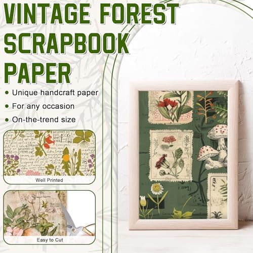 48 Sheets Vintage Forest Scrapbook Paper,Vintage Forest Pattern Decorative Scrapbook Paper for Journals DIY Cards and Photo Albums,Aesthetic Craft Supplies