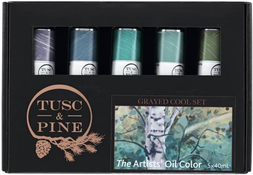 Tusc & Pine Artist Oil Paint - 40 ml Set of 5 - Cool Grayed - Non-Yellowing, Rich & Creamy Consistency, Maximum Pigment Load, Small Batch Milled Oil Paints Developed for Professional Artists