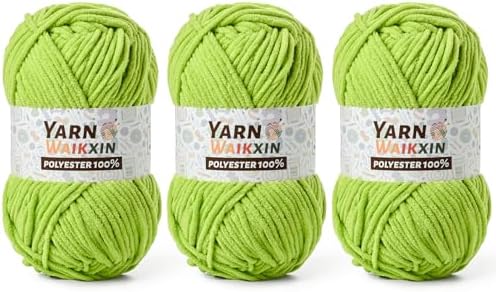 3 Pack Soft Chenille Yarn for Crocheting, Fluffy Chunky Crochet Yarn for Baby Blanket, (5.29oz/196.8yds) Fuzzy Velvet Yarn for Amigurumi&DIY Puzzle、Crafts、Scarf(3 Lime Green)