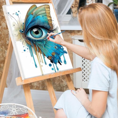 Bowetile Framed Paint by Numbers Eyes Kit for Adults, Adults' Paint-by-Number Kits on Canvas, Painting by Numbers Butterfly, Acrylic Number Painting Gifts for Home Wall Decor, 8x12in
