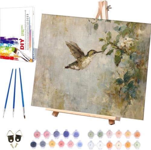 WUDWL Paint by Numbers Kit for Adults Framed Canvas, with Wooden Easel