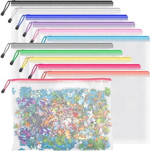 Umriox 12 Pack A4 Reusable Mesh Zipper Bags, Color Coded File Storage Pouch