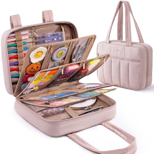 AMOIGEE Sewing Bag Organizer with 17 Clear Pockets and Tool Holders