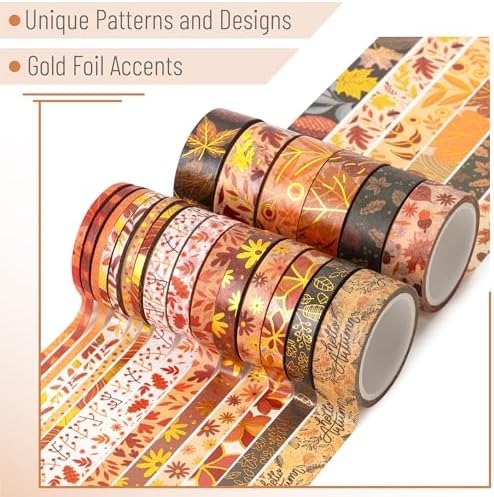 Mr. Pen- Washi Tape Set, 21 Rolls, Assorted Sizes, Autumn Leaves | 5.5 Yards/Roll, Washi Tape for Scrapbook, Arts, Crafts, Journals and Planners