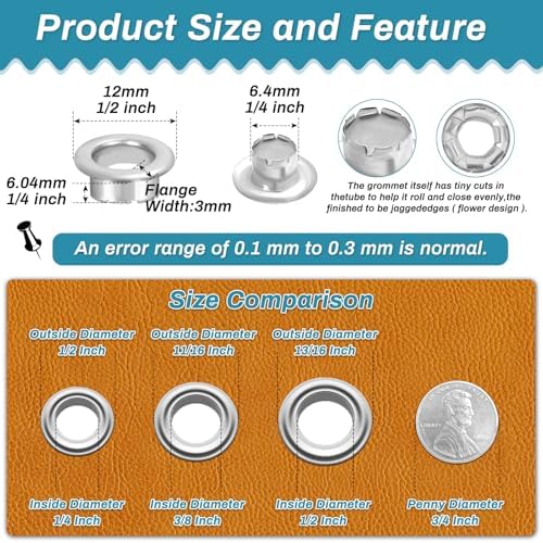 803Pcs Grommet Tool Kit 6mm 1/4 Inch(Inside Hole Size) Eyelet Kit with 400Pcs Eyelets Grommets, 400Pcs Washers and Grommet Eyelet Pliers for Leather/Belt/Shoes/Crafts