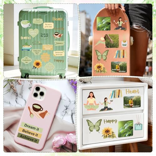 50 Pcs Vision Board Stickers for Women, Positive Affirmation Stickers for Vision Board Supplies Kit, Inspirational Quote Journey Decal Sticker for Adults Planner Accessories (Green Yellow)