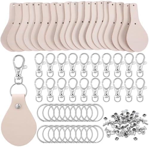 Landical 20 Pcs Leather Keychain Blank Kit with Swivel Hooks,Round