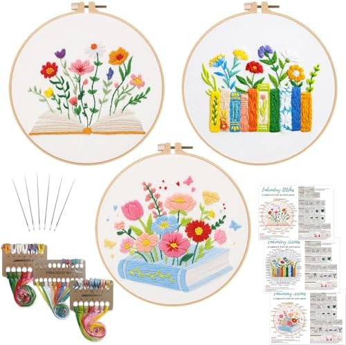 Louise Maelys 3 Pack Floral Book Embroidery Kit for Beginners DIY Craft